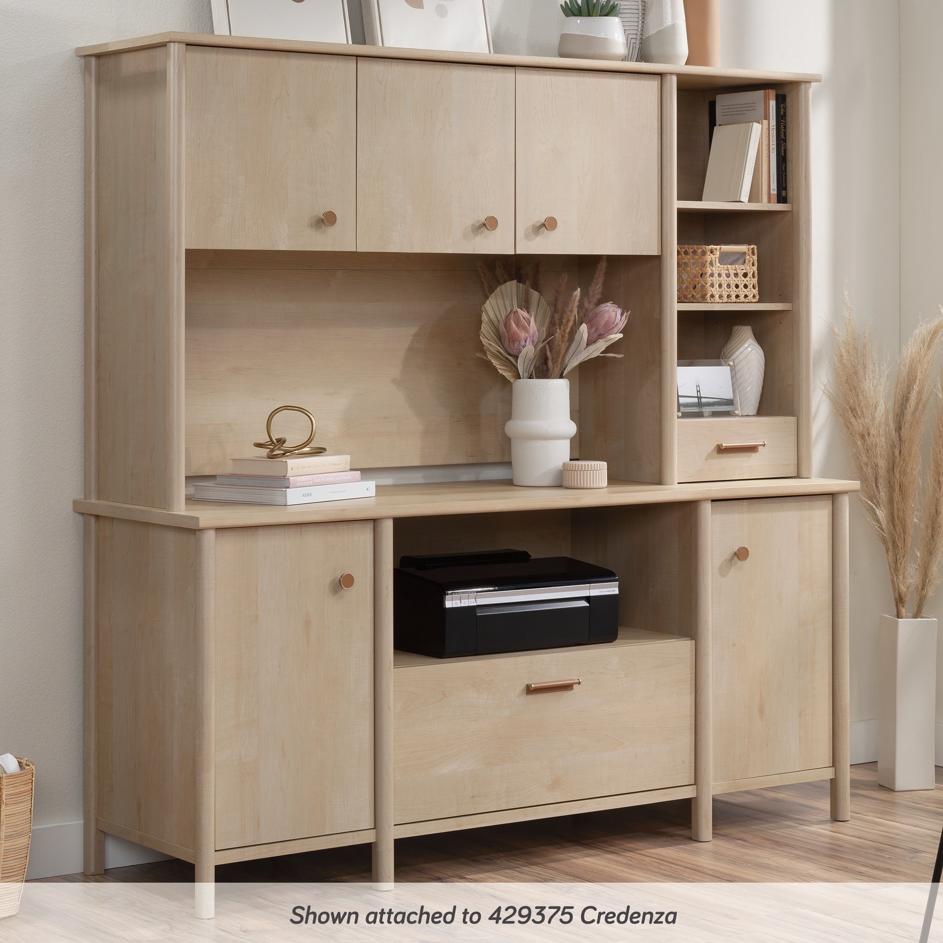 Desktop Hutch with Adjustable Shelves, Brown finish