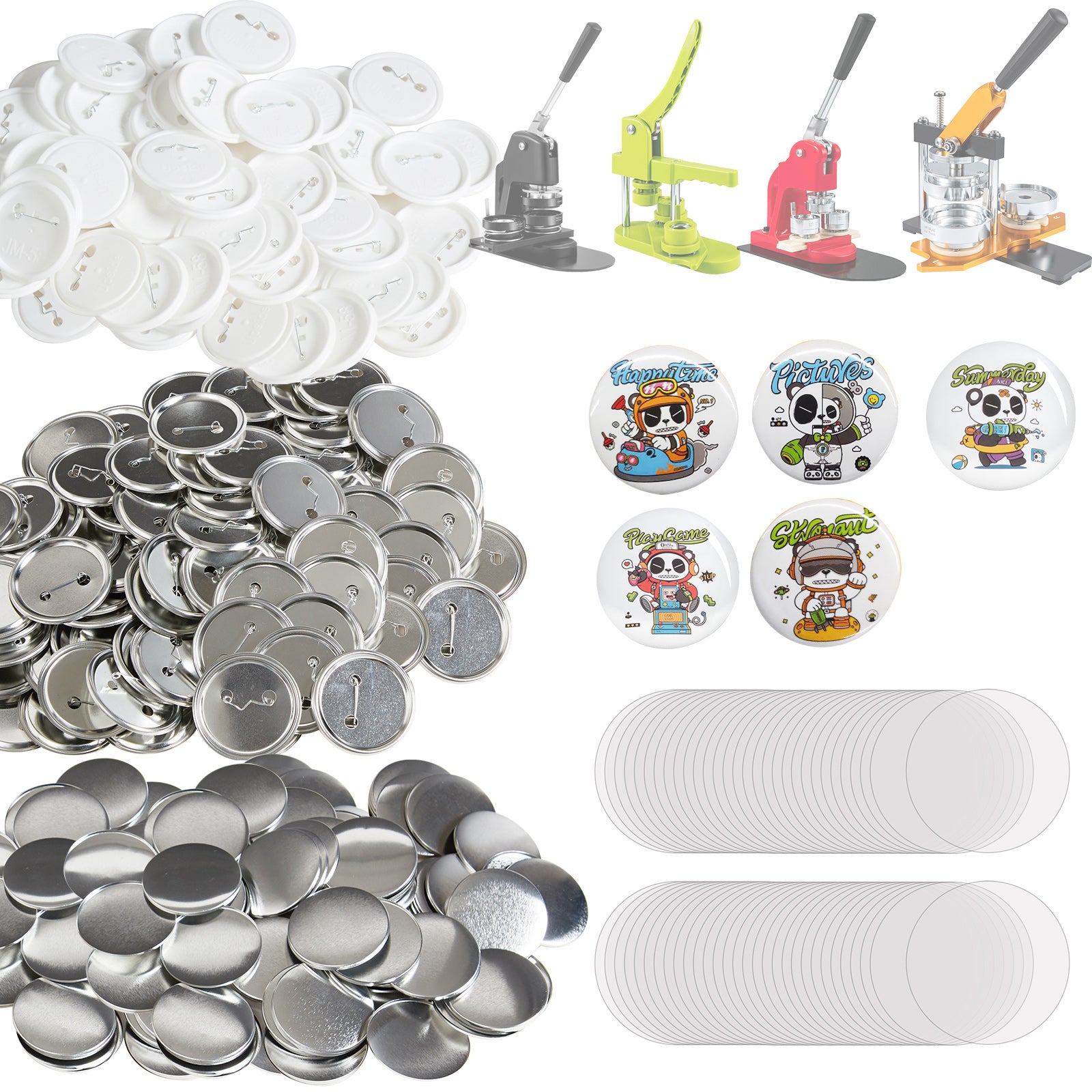 500 Sets 2.25 inch 58mm Pin Back Button Parts, DIY Round Button Badge Parts, Set Includes Metal Top, Plastic/Metal Button, Clear Film, and Blank Paper For Gifts Presents, Machine NOT Included