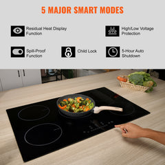 Electric Cooktop, 5 Burners, 30'' Induction Stove Top, Built-in Magnetic Cooktop 9200W, 9 Heating Level Multifunctional Burner, LED Touch Screen w/ Child Lock & Over-Temperature Protection