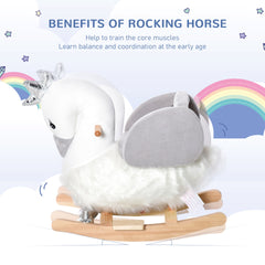 Qaba Rocking Horse, Kids Ride on Horse Swan Rocker with Sound, Plush Seat, Wooden Base, Safety Belt, for Toddlers 18-36 months, White