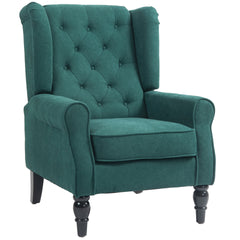 HOMCOM Button-Tufted Accent Chair with High Wingback, Rounded Cushioned Armrests and Thick Padded Seat, Dark Green