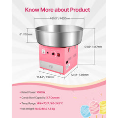 Commercial Cotton Candy Machine Sugar Floss Maker 1000W for Party Home Pink