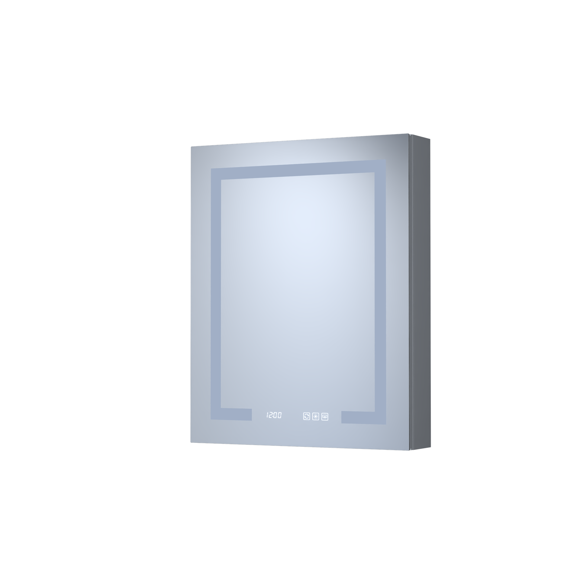 24 in. W x 30 in. H Rectangular Silver Aluminum Recessed/Surface Mount Left Medicine Cabinet with Mirror LED and Clock