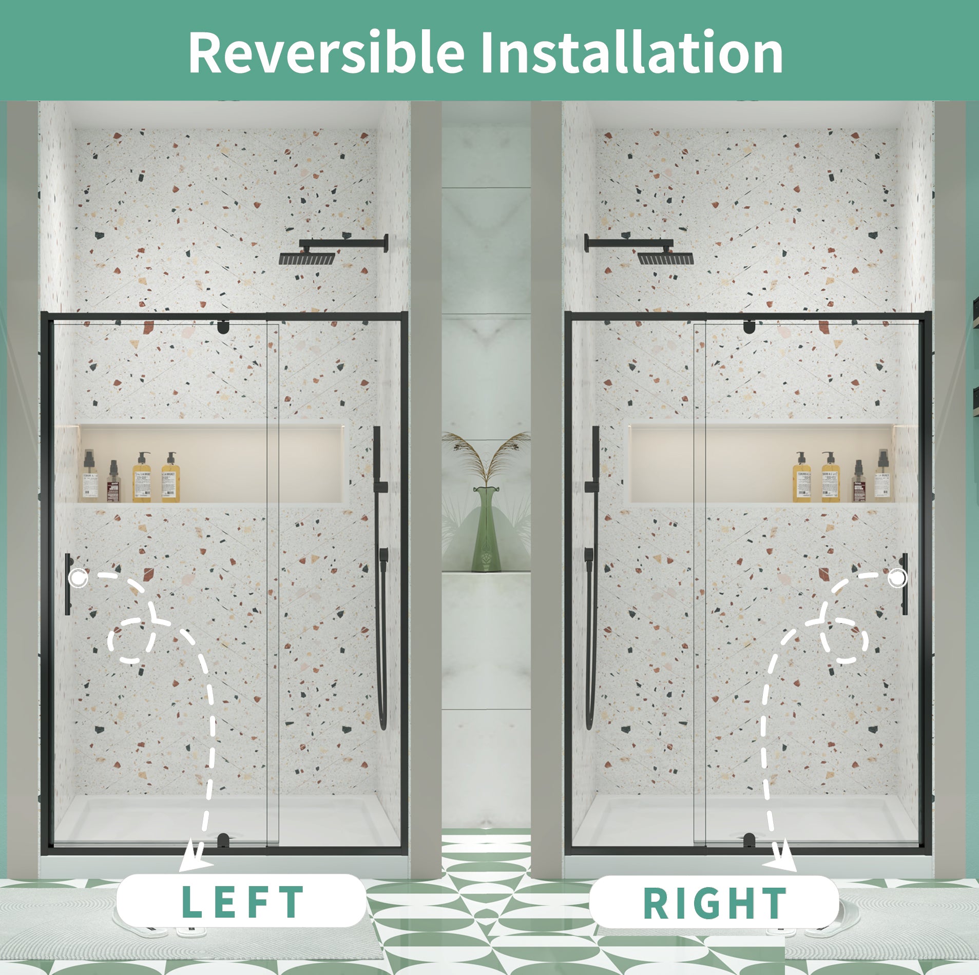 38-42" W x 71" H Piovt Swing Glass Shower Door,Pivot Frame Sliding Shower Door with 1/4"(6mm) Clear SGCC Tempered Glass,Matte Black Finish Shower Doors,Reversible Installation