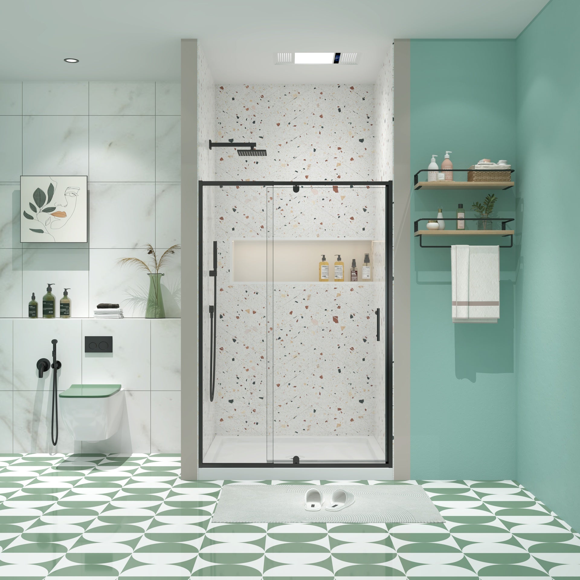 38-42" W x 71" H Piovt Swing Glass Shower Door,Pivot Frame Sliding Shower Door with 1/4"(6mm) Clear SGCC Tempered Glass,Matte Black Finish Shower Doors,Reversible Installation