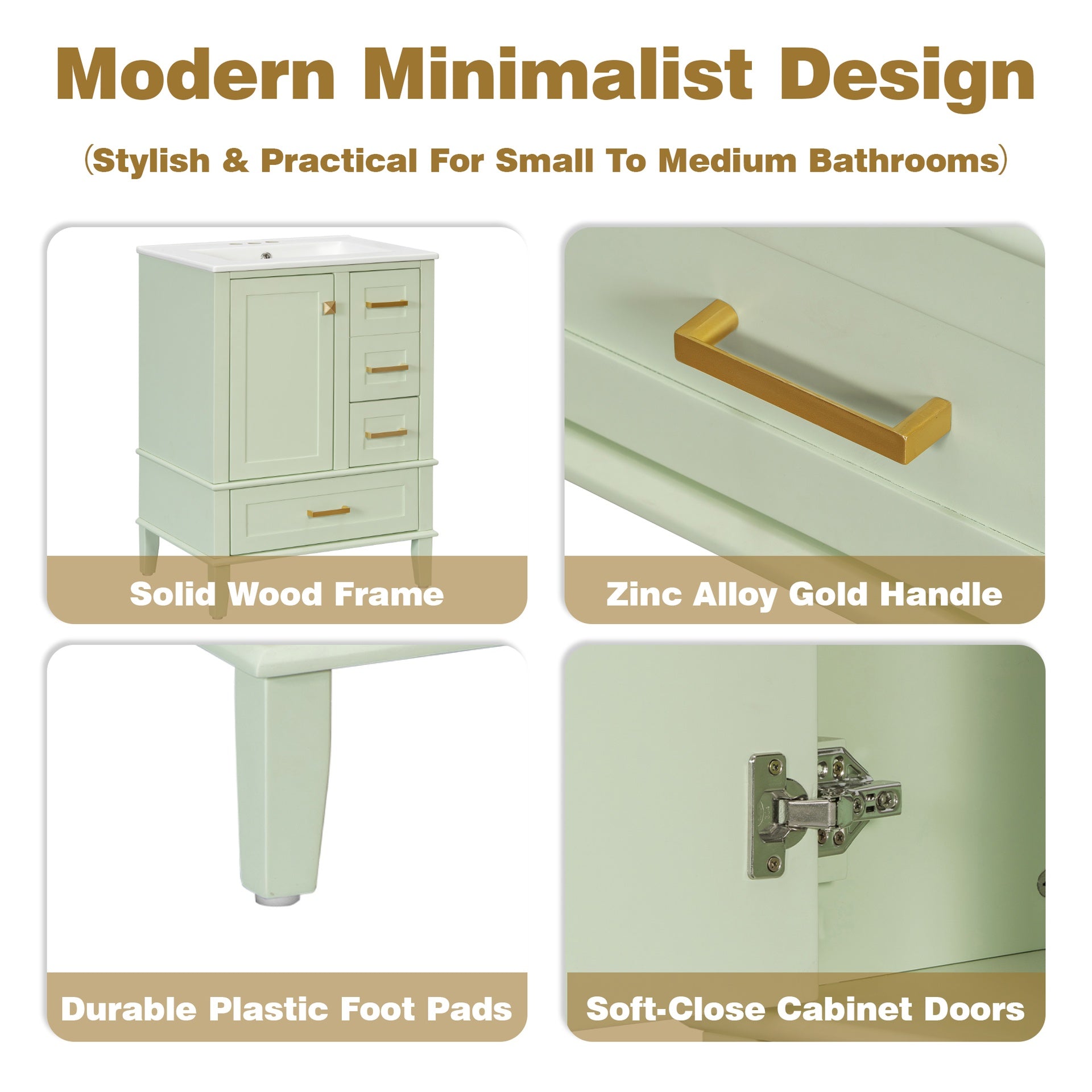 24.8" Bathroom Vanity with Ceramic Sink, Modern Freestanding Cabinet Featuring Soft-Close Door, Deep Drawer, Shallow Drawer & Wide Drawer for Space-Saving Storage