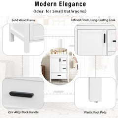 Modern 24-inch Bathroom Vanity with Ceramic Sink, Soft-Close Door, Double-Layer Door Shelf, and 3 Drawers