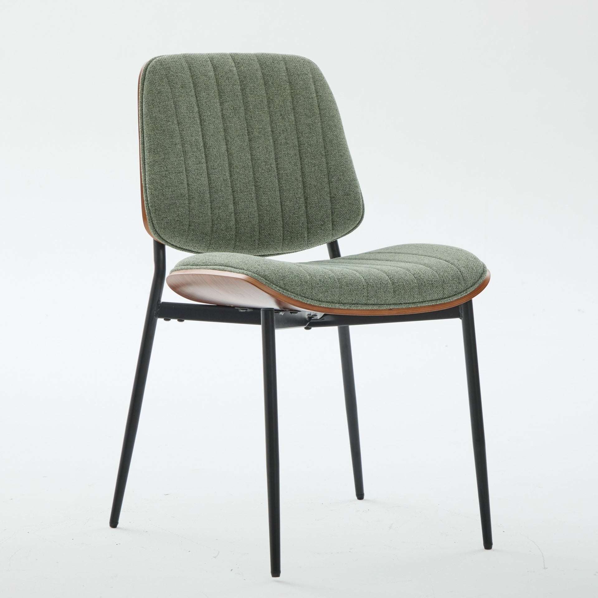Dining Chairs Set of 2 Mid Century Modern Retro Linen Chair with Walnut Bentwood Back Upholstered Seat Metal Legs Adjustable Foot for Kitchen Dining Room Chairs(Olive Green Linen),SW1849GR