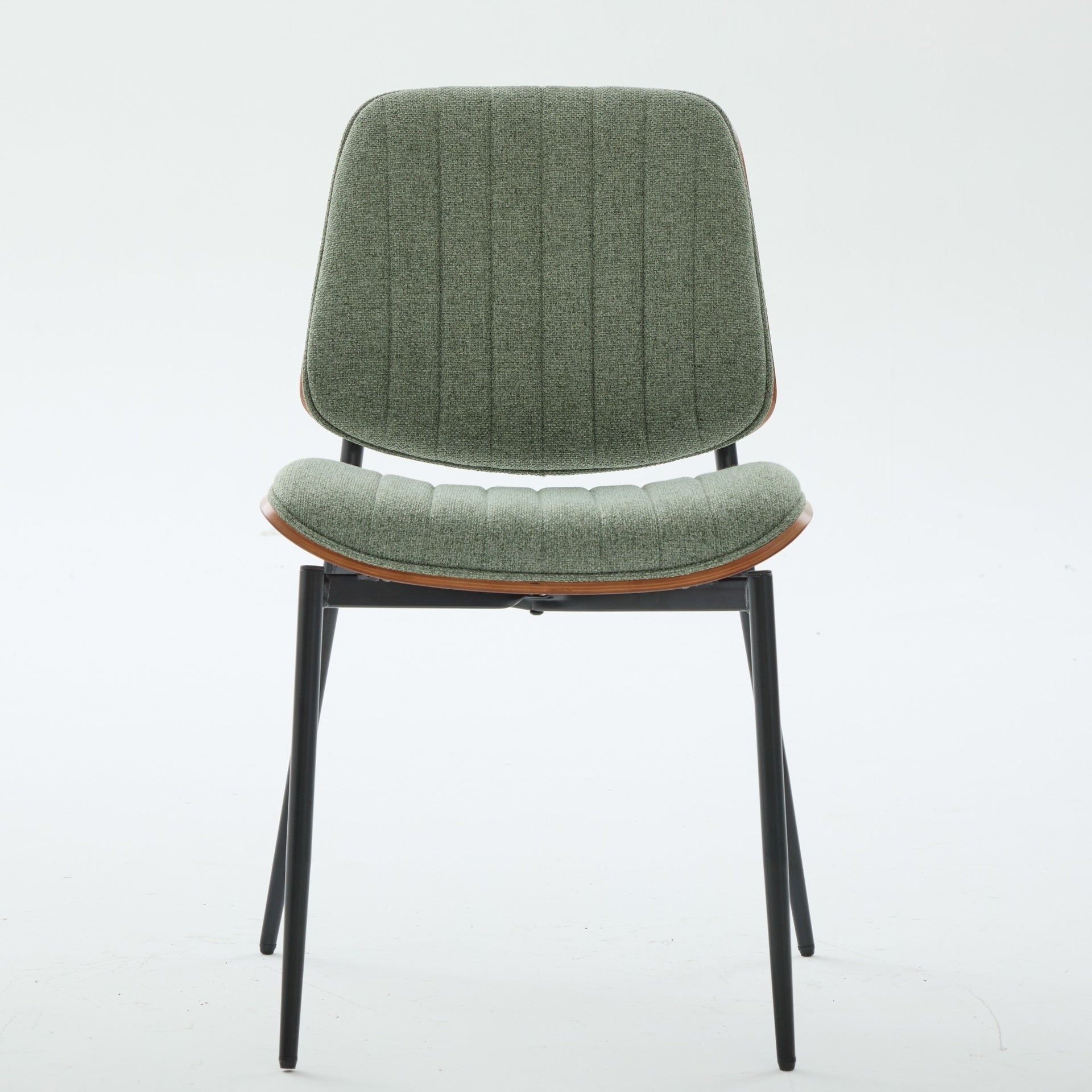 Dining Chairs Set of 2 Mid Century Modern Retro Linen Chair with Walnut Bentwood Back Upholstered Seat Metal Legs Adjustable Foot for Kitchen Dining Room Chairs(Olive Green Linen),SW1849GR