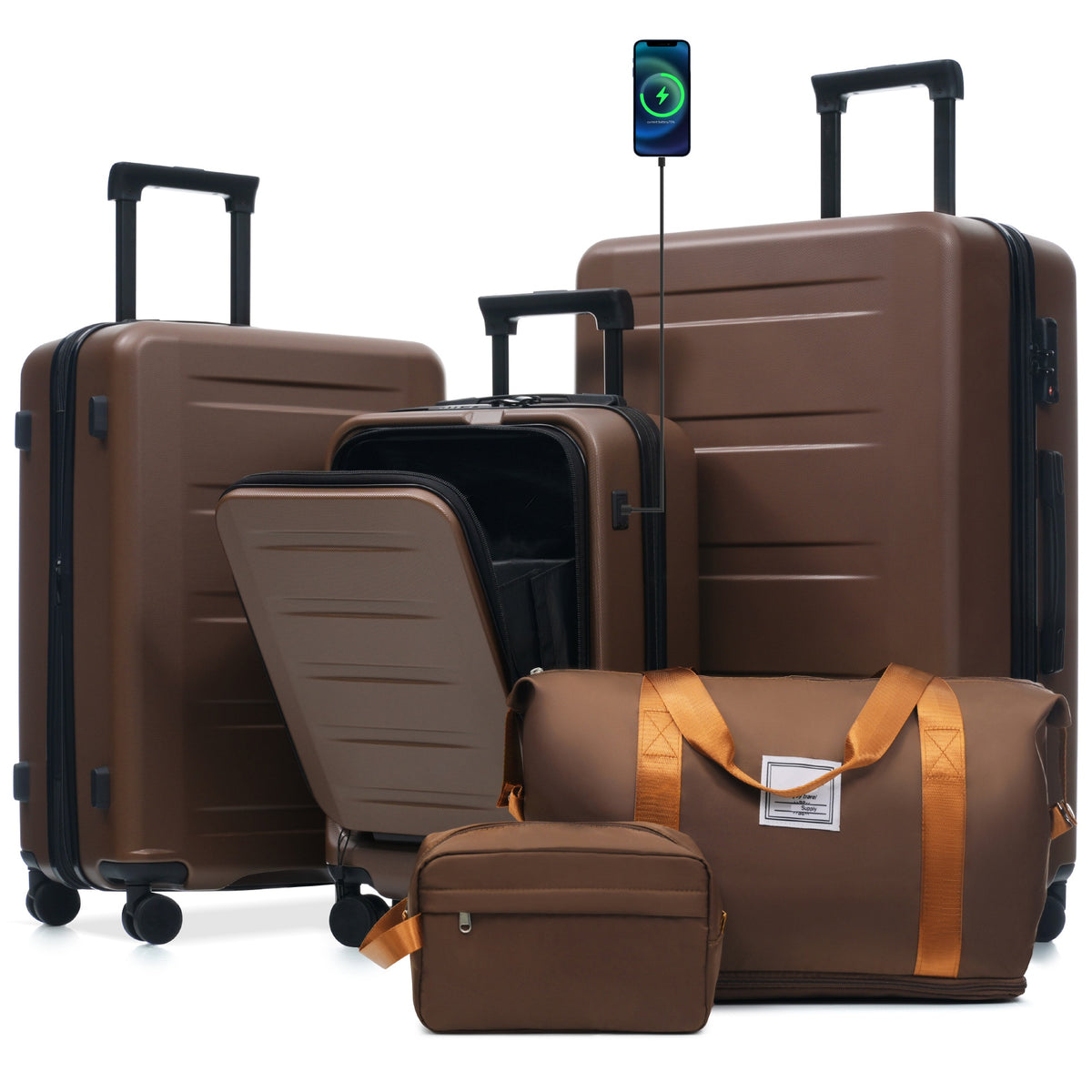 Luggage Sets 5 Piece with Front Opening, Hardside Expandable Carry On Suitcase Set with Double Spinner Wheel, Lightweight Travel Luggage with USB Port,TSA Locks(20"24"28")