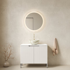 TURIO 30" Bathroom Vanity with Sink, Freestanding Bathroom Storage Cabinet with 2 Doors, White Bowl Ceramic Basin with Stone Pattern & Carrara White Artificial Marble Top, No Faucet, White Color