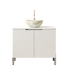 TURIO 30" Bathroom Vanity with Sink, Freestanding Bathroom Storage Cabinet with 2 Doors, White Bowl Ceramic Basin with Stone Pattern & Carrara White Artificial Marble Top, No Faucet, White Color