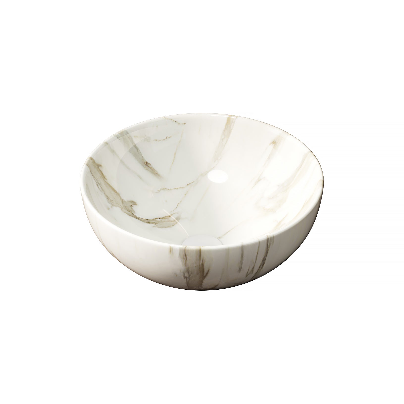 14'' Bathroom Sink, Bowl Vessel Ceramic Sink with Stone Pattern without Faucet, NO Cabinet, Matte White