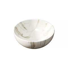 14'' Bathroom Sink, Bowl Vessel Ceramic Sink with Stone Pattern without Faucet, NO Cabinet, Matte White