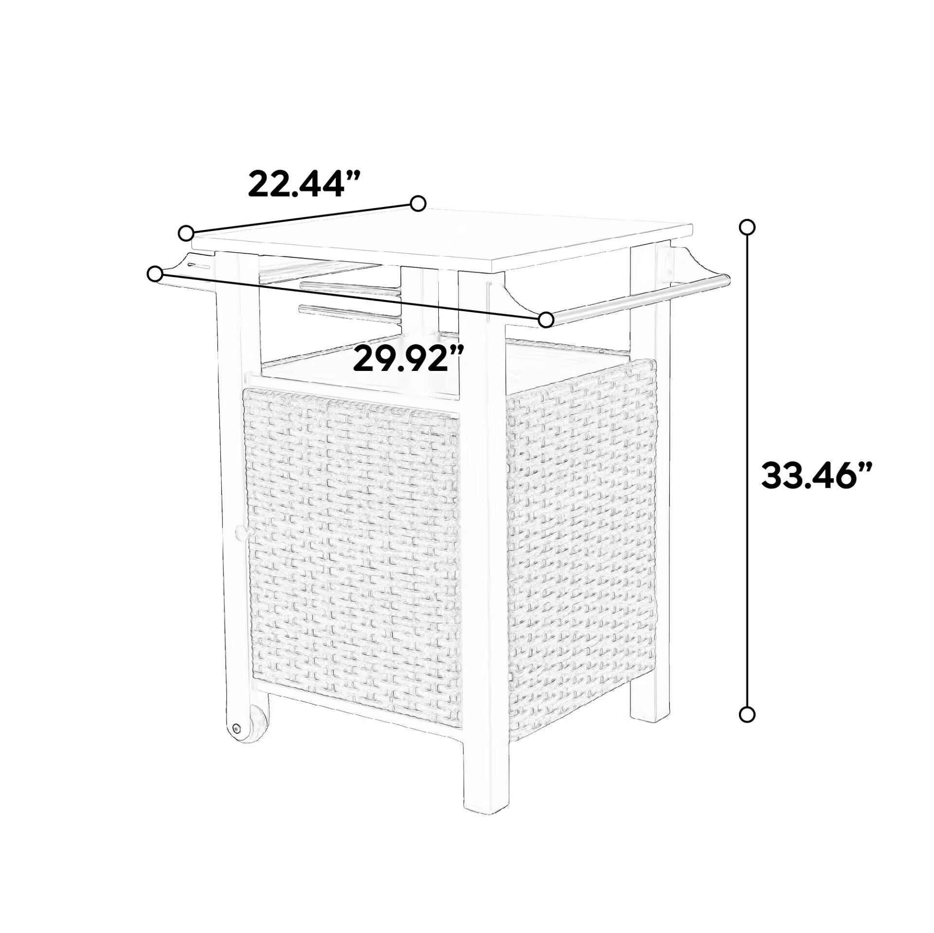 Single door bar cart,Outdoor Kitchen Wicker Island Rolling Cart & Storage Cabinet, Wheels and Stainless Steel Extended Table Top, Side Handle for Patio Kitchen or Bar Cart, Brown