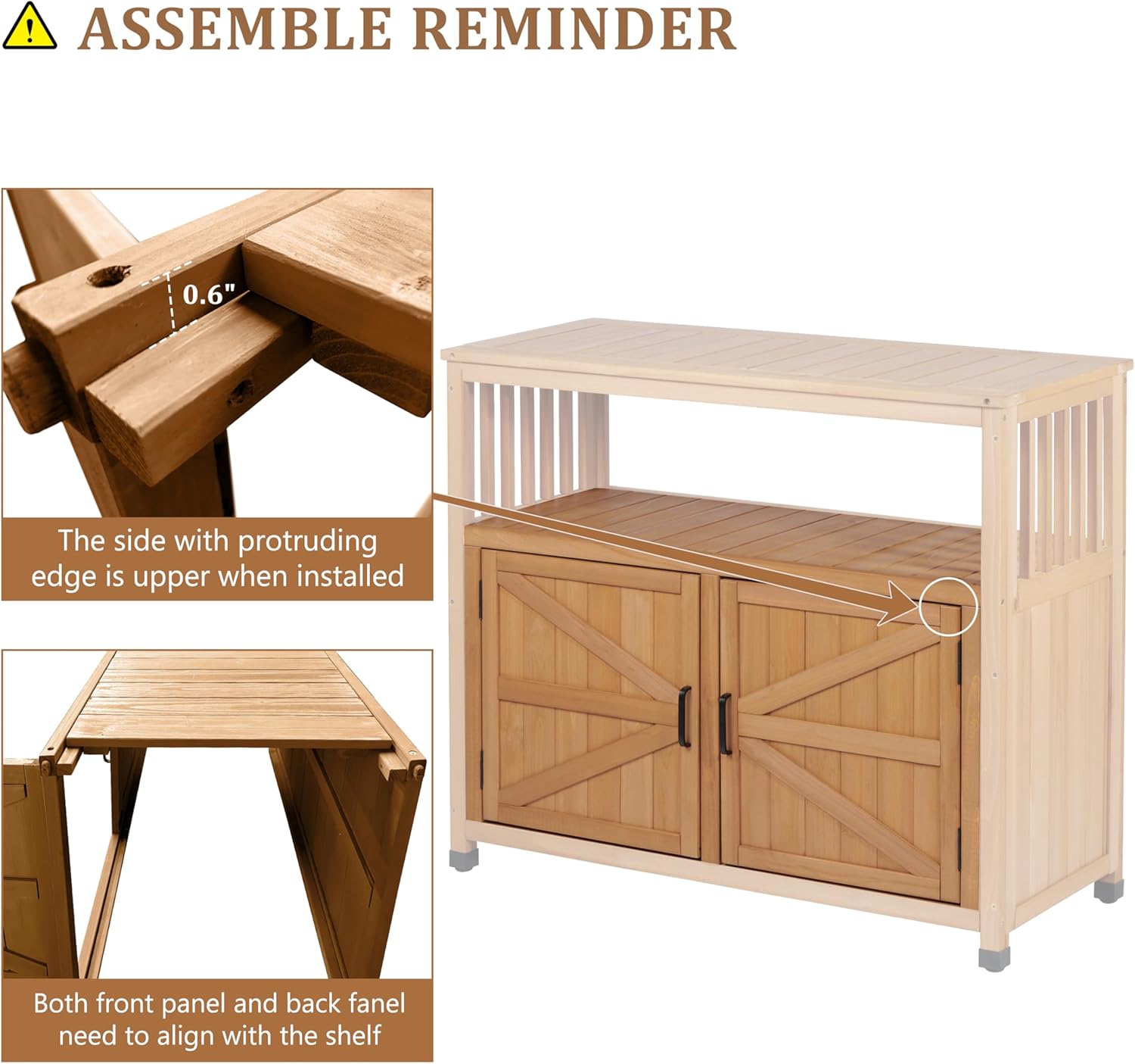 Wooden Patio Bar Table Set with Storage, Buffet Cabinet Sideboard for Outdoor and Indoor