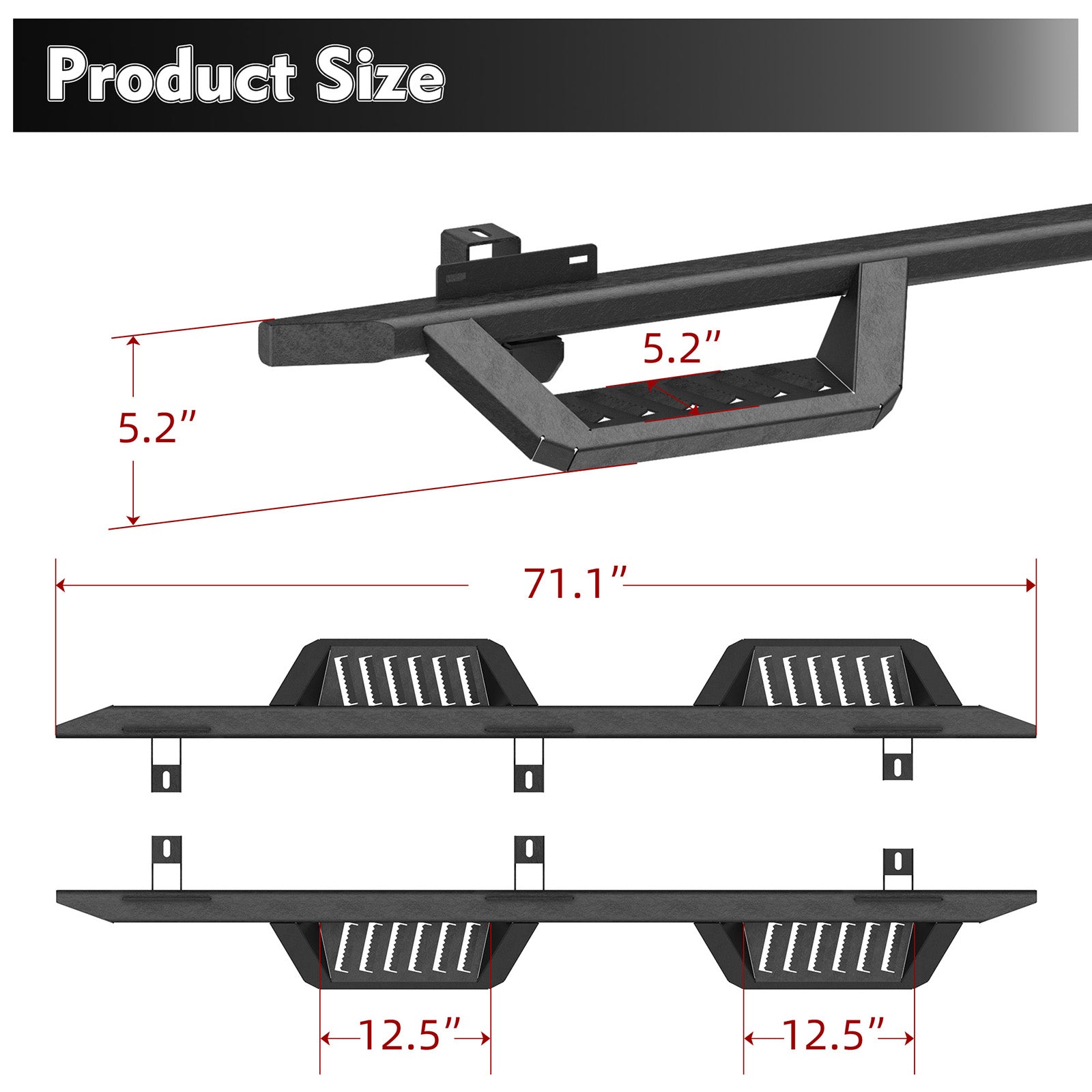 Running Boards For 18-26 Jeep Wrangler JL Black Powder Coated Side Steps Bars