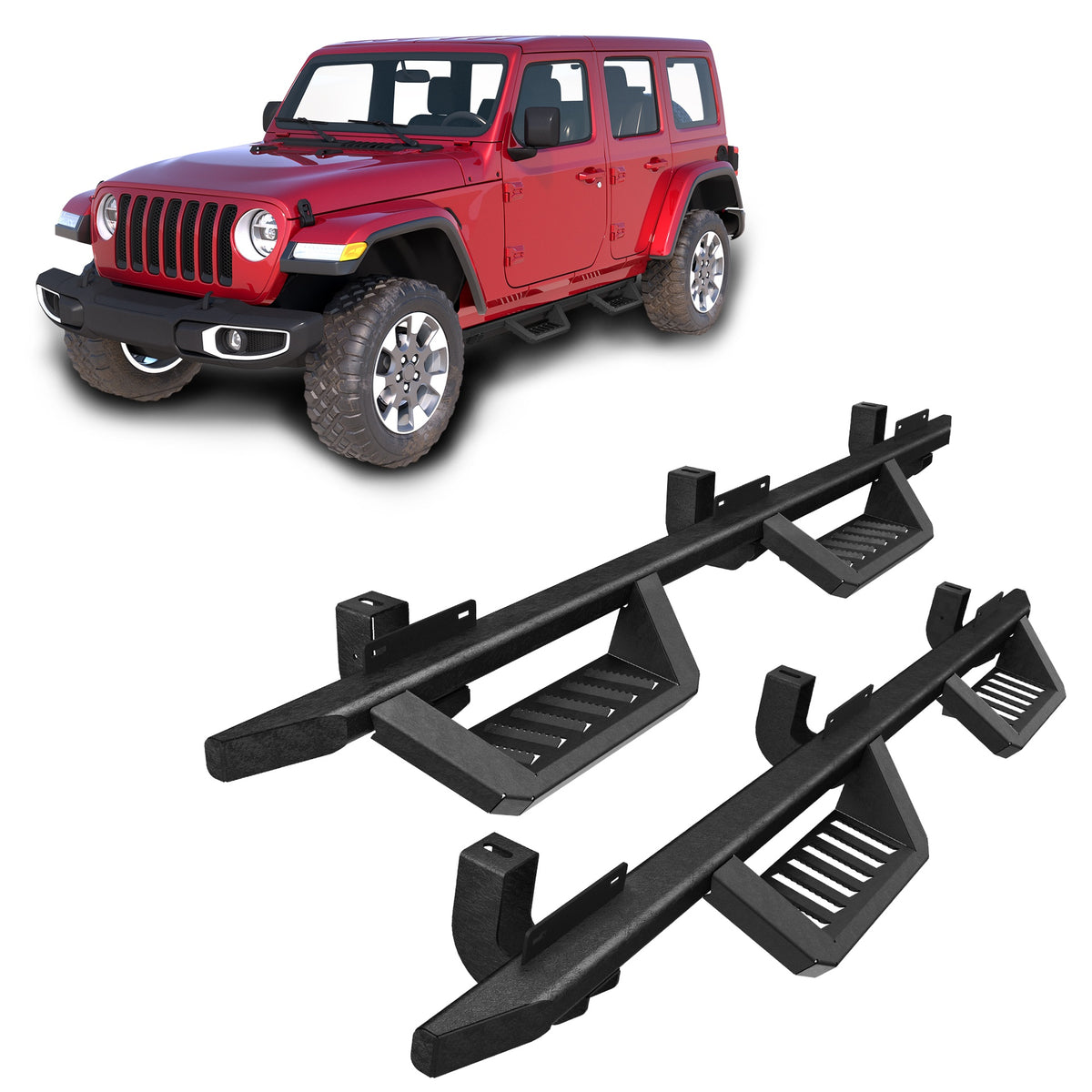 Running Boards For 18-26 Jeep Wrangler JL Black Powder Coated Side Steps Bars