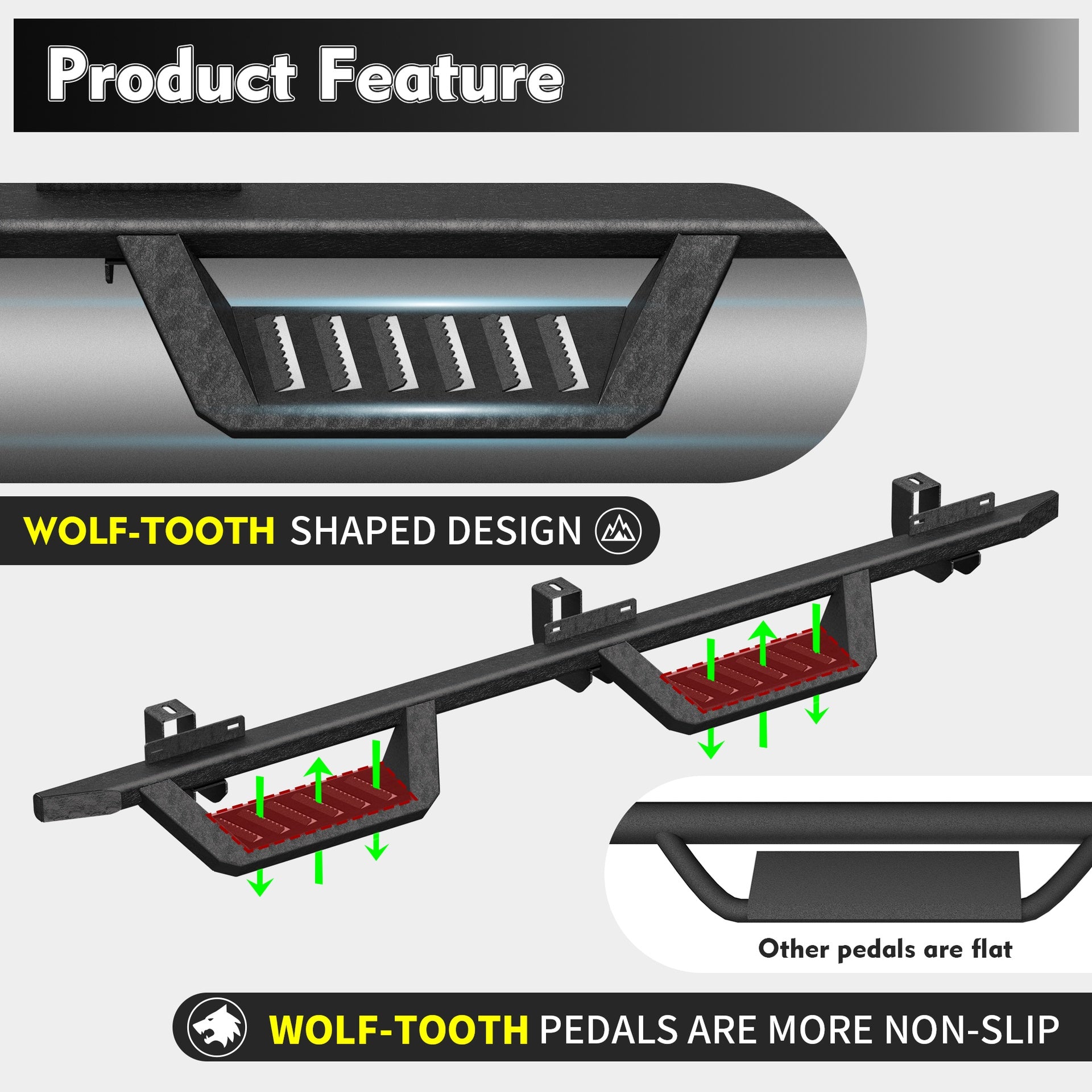 Running Boards For 18-26 Jeep Wrangler JL Black Powder Coated Side Steps Bars