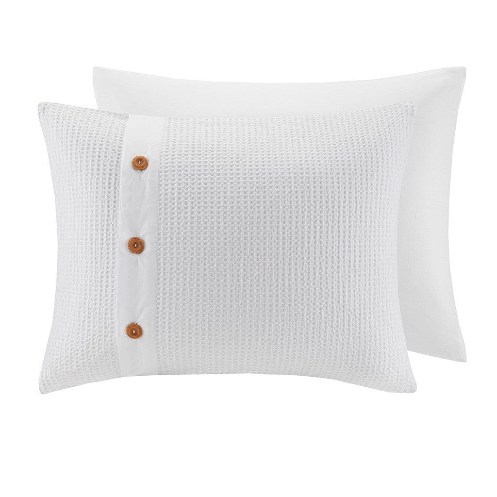 3 Piece Cotton Waffle Weave Comforter set White Full/Queen