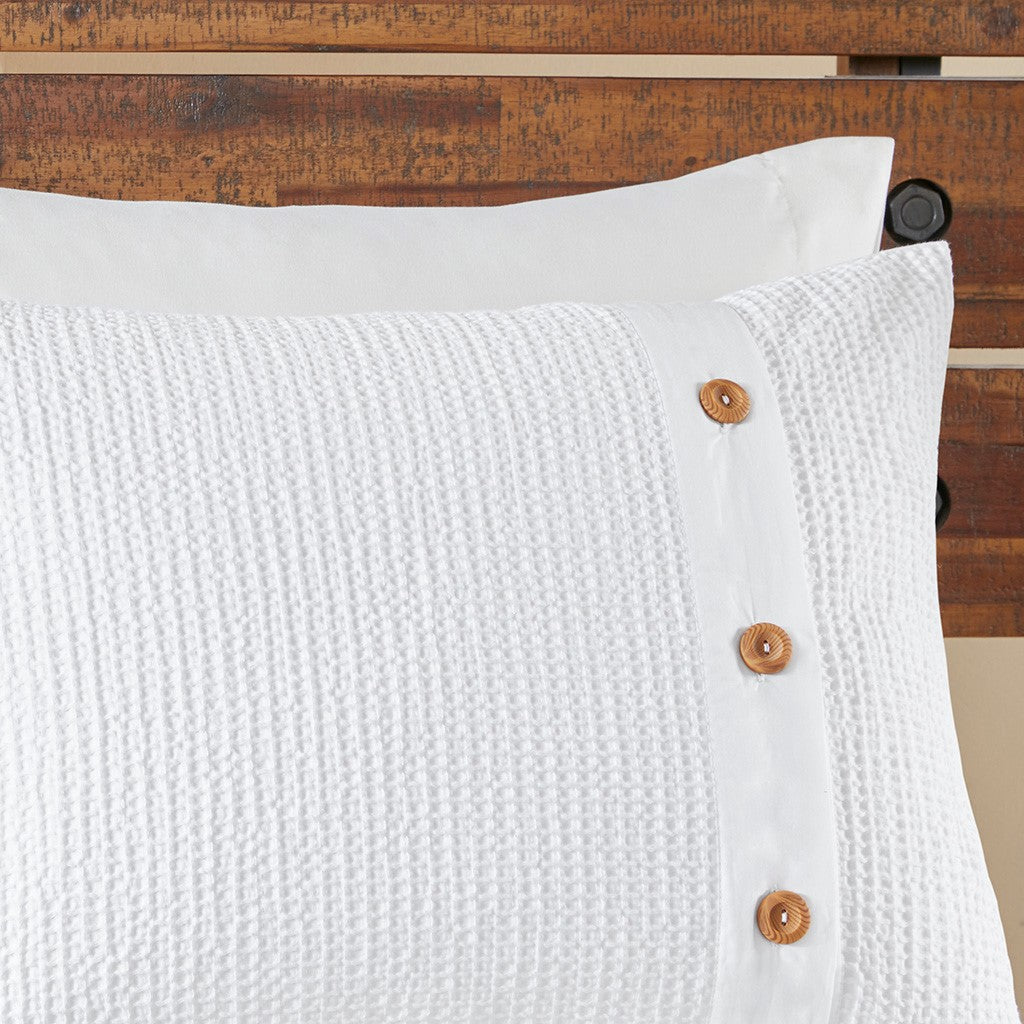 3 Piece Cotton Waffle Weave Comforter set White Full/Queen