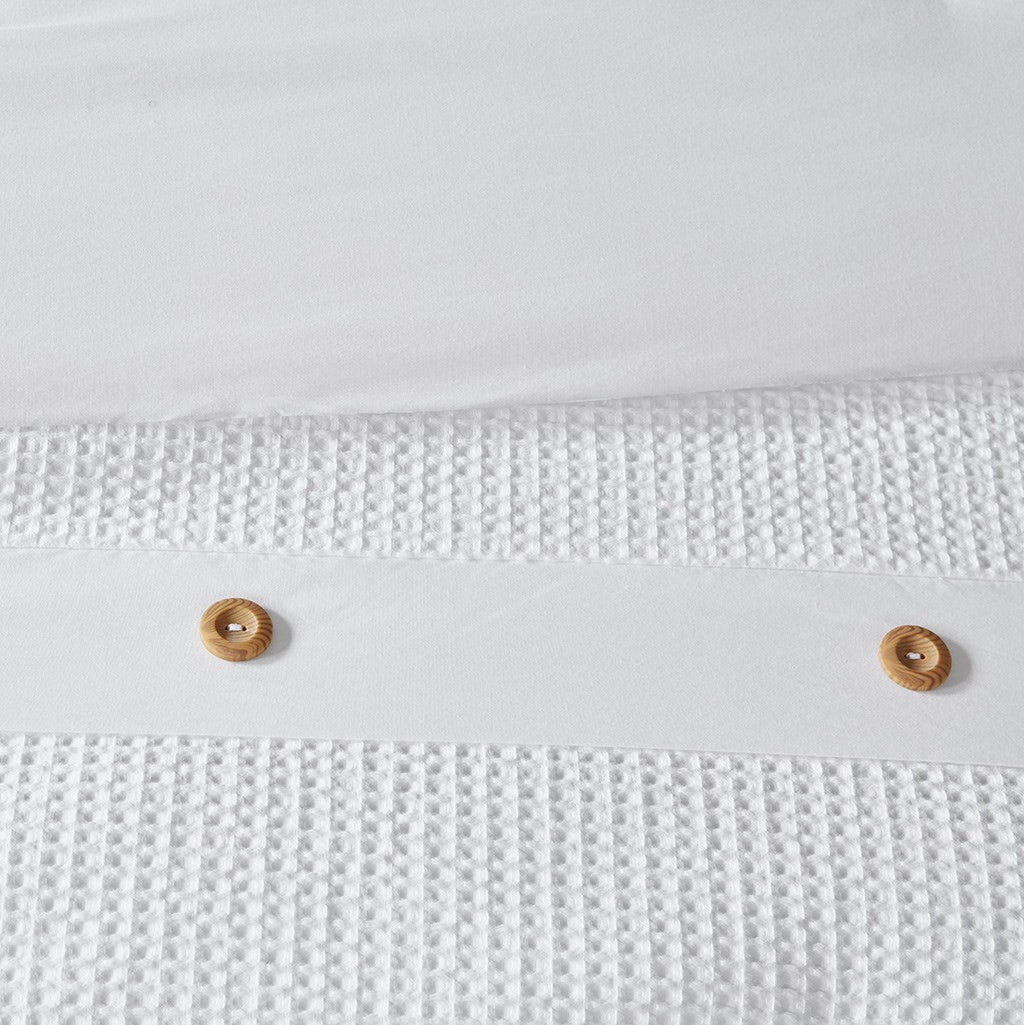 3 Piece Cotton Waffle Weave Comforter set White Full/Queen