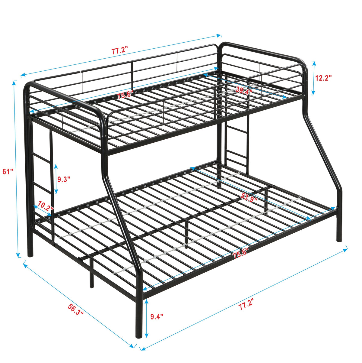Twin Over FULL Metal Bunk Bed , No Box Spring Needed, Large Under Bed Storage, Easy Assemble