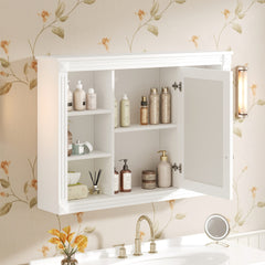 42'' Wall Mounted Bathroom Storage Cabinet, Medicine Cabinet, Modern Bathroom Wall Cabinet with Mirror, Mirror Cabinet with 6 Open Shelves (Not Include Bathroom Vanity )