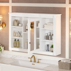 42'' Wall Mounted Bathroom Storage Cabinet, Medicine Cabinet, Modern Bathroom Wall Cabinet with Mirror, Mirror Cabinet with 6 Open Shelves (Not Include Bathroom Vanity )