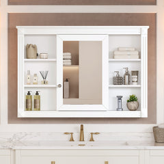 42'' Wall Mounted Bathroom Storage Cabinet, Medicine Cabinet, Modern Bathroom Wall Cabinet with Mirror, Mirror Cabinet with 6 Open Shelves (Not Include Bathroom Vanity )