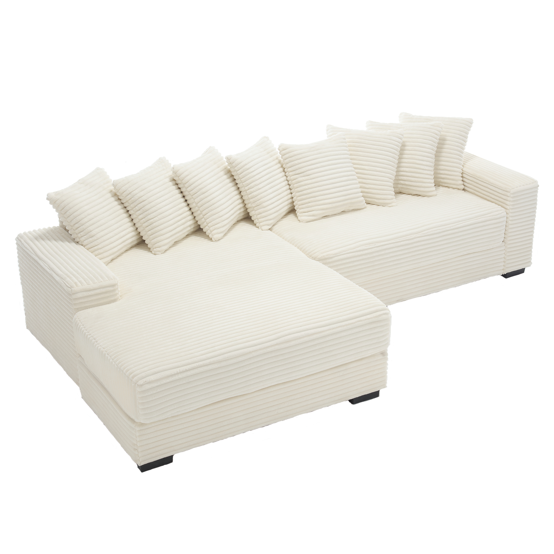 [NEW ARRIVED] [VIDEO PROVIDED] Oversized Two-Piece  Couches,  L Shaped Sofa, Corduroy, Left Chaise Daybed,with Armrests,Eight Throw Pillows,Corner Sofa,Easy To Assemble, Beige