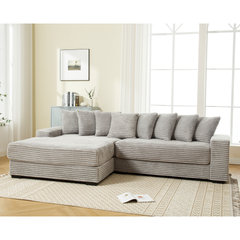 [NEW ARRIVED] [VIDEO PROVIDED] Oversized Two-Piece  Couches,  L Shaped Sofa, Corduroy, Left Chaise Daybed,with Armrests,Eight Throw Pillows,Corner Sofa,Easy To Assemble,  Gray