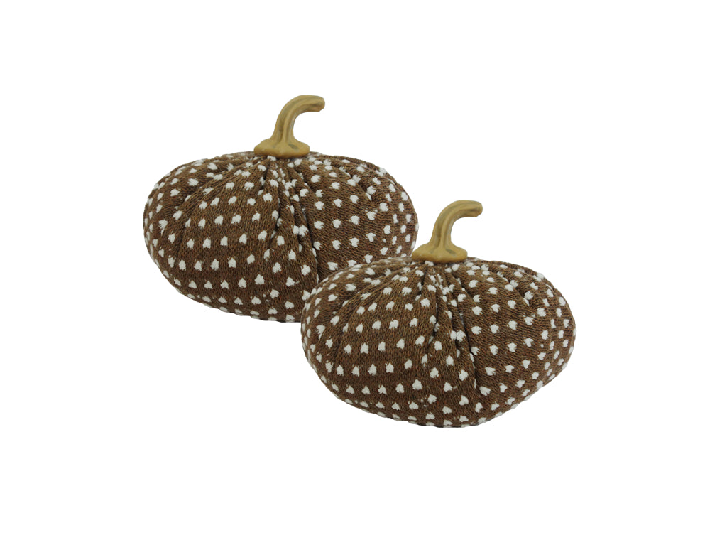 Set of 2, 7.5x7.5x5.5" Brown Pumpkin with White Point Pattern, Pumpkin Ornament Decor for Holiday Harvest Festival Fall Festival & Thanksgiving