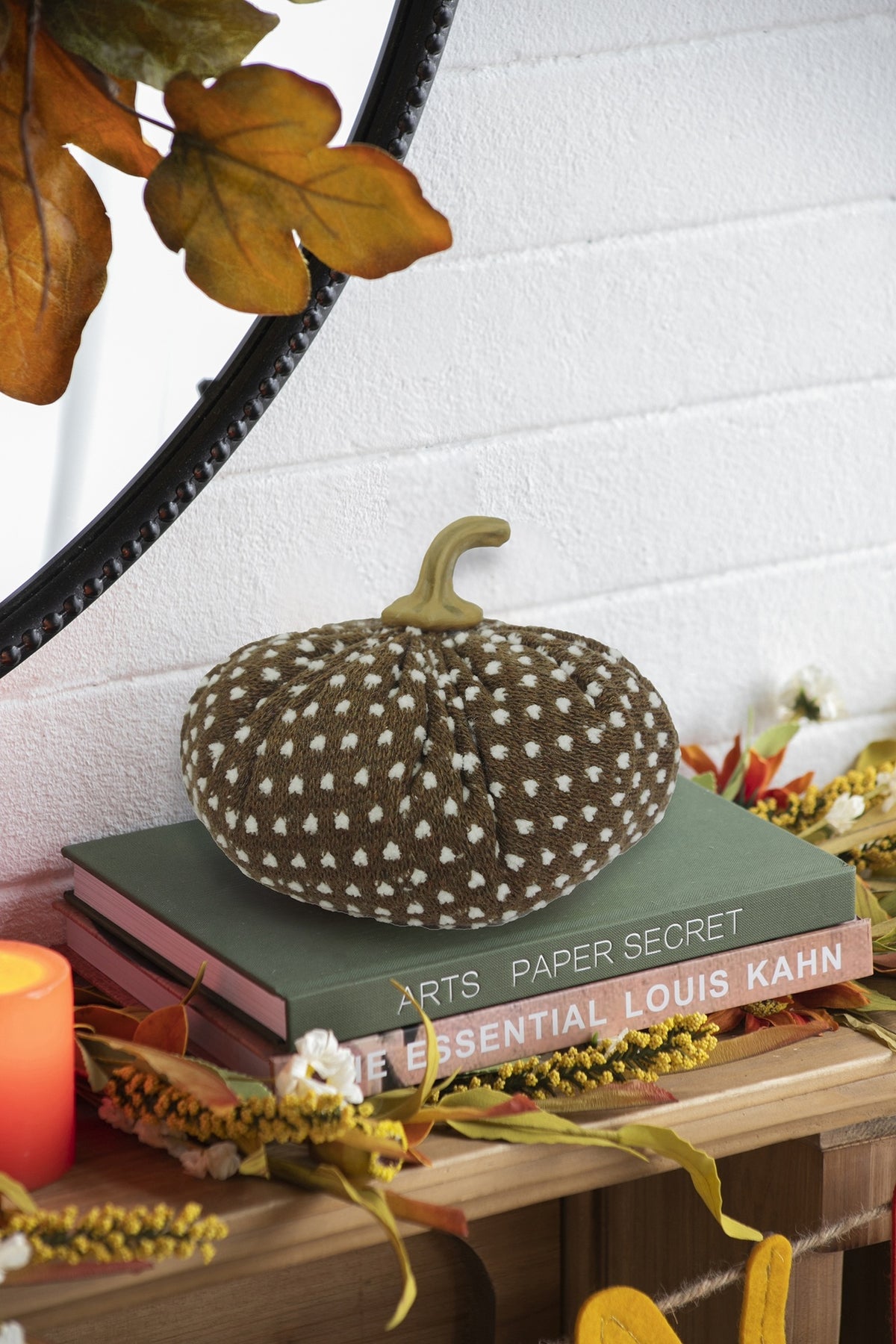 Set of 2, 7.5x7.5x5.5" Brown Pumpkin with White Point Pattern, Pumpkin Ornament Decor for Holiday Harvest Festival Fall Festival & Thanksgiving