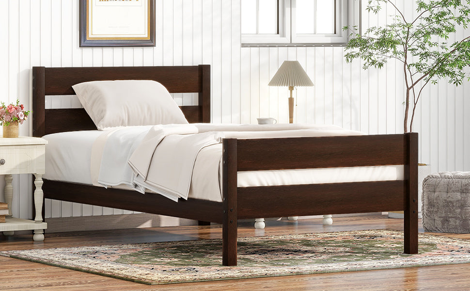 Twin Bed with Headboard and Footboard,Espresso