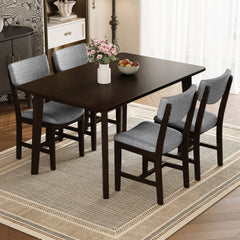 Rustic 5-Piece Dining Set - 1 Solid Wood Table + 4 Upholstered Chairs, Farmhouse-Style Dining Furniture for Kitchen & Dining Room, Minimalist Dining Set for 4, Espresso