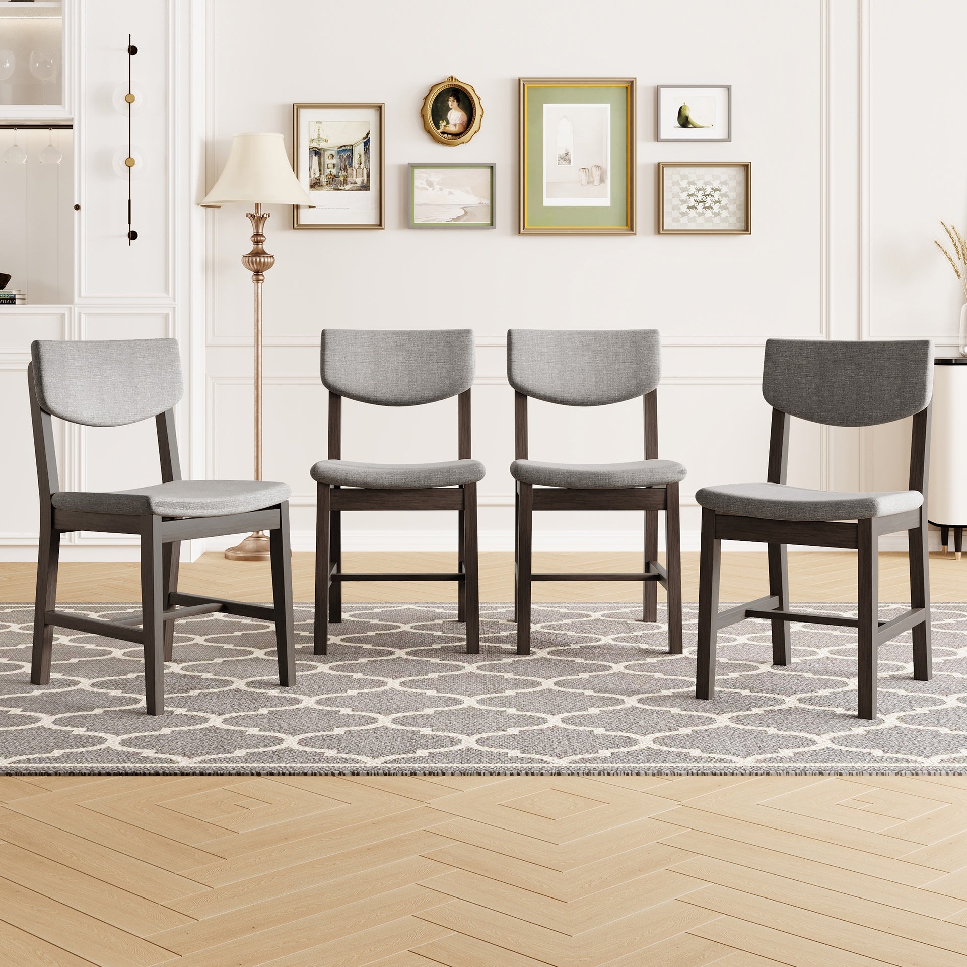 4-Piece Rustic Farmhouse Dining Chair - Solid Wood Frame with Gray Fabric Cushion, Upholstered Accent Chair for Kitchen, Dining Room, Living Room, Espresso