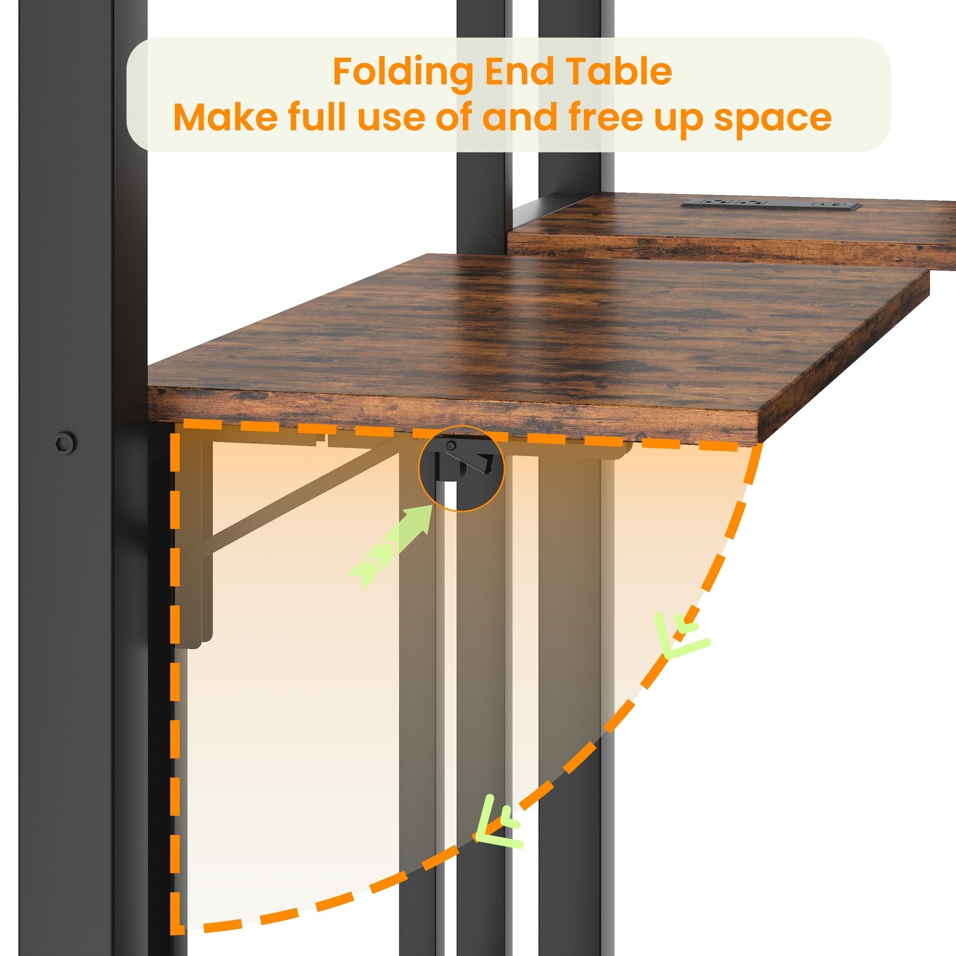 Bunk Bed with Folding Table, 3 storage drawers, made of metal, suitable for a single bed, equipped with LED lights and charging stations, bunk bed with safety railings and ladder, space-saving, black.