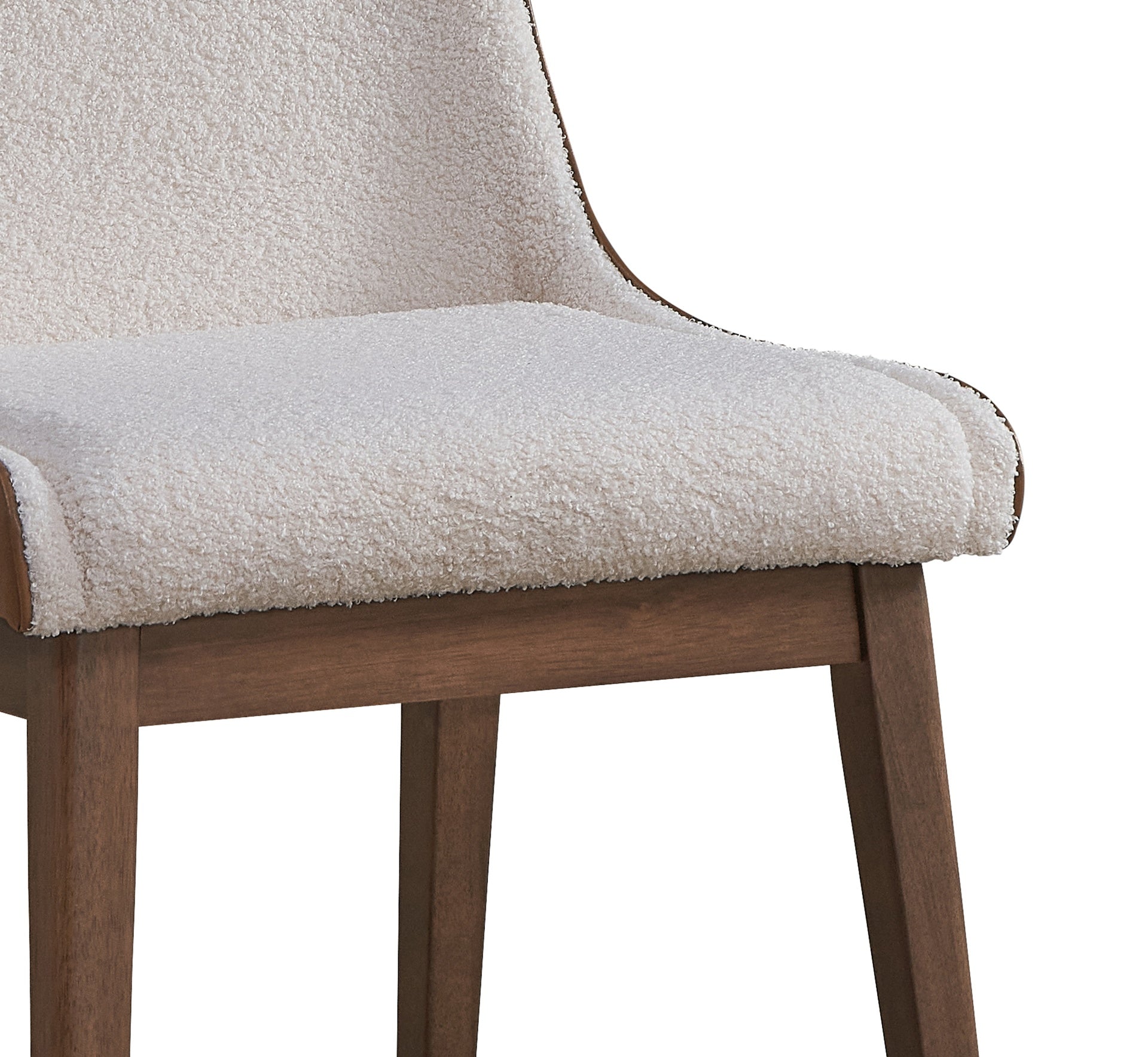 Ginny White Boucle, Brown Velvet & Walnut Finish Side Chair (Set of 2)