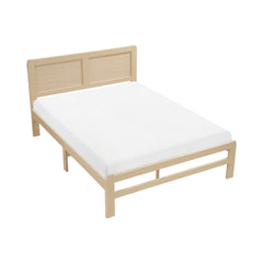 1pc Contemporary Natural Finish Queen Size Platform Bed Frame Wooden Bedroom Furniture Bed in a Box