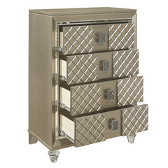 Glamorous Champagne Finish 1pc Chest of 4 Drawers Acrylic Feet Luxury Bedroom Furniture Beveled Mirror Trim