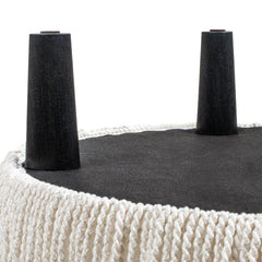 Yolanda 24" Round Upholstered Accent Ottoman, Almond White Chenille