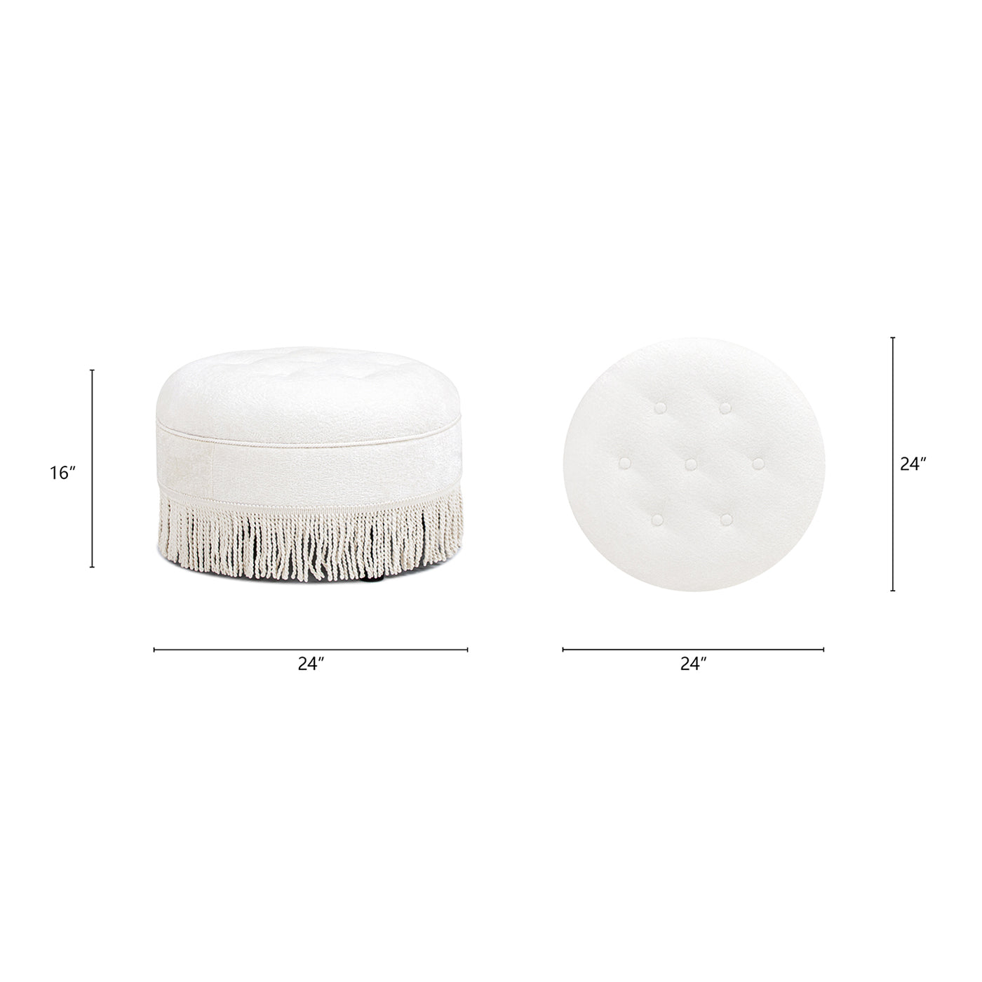 Yolanda 24" Round Upholstered Accent Ottoman, Almond White Chenille
