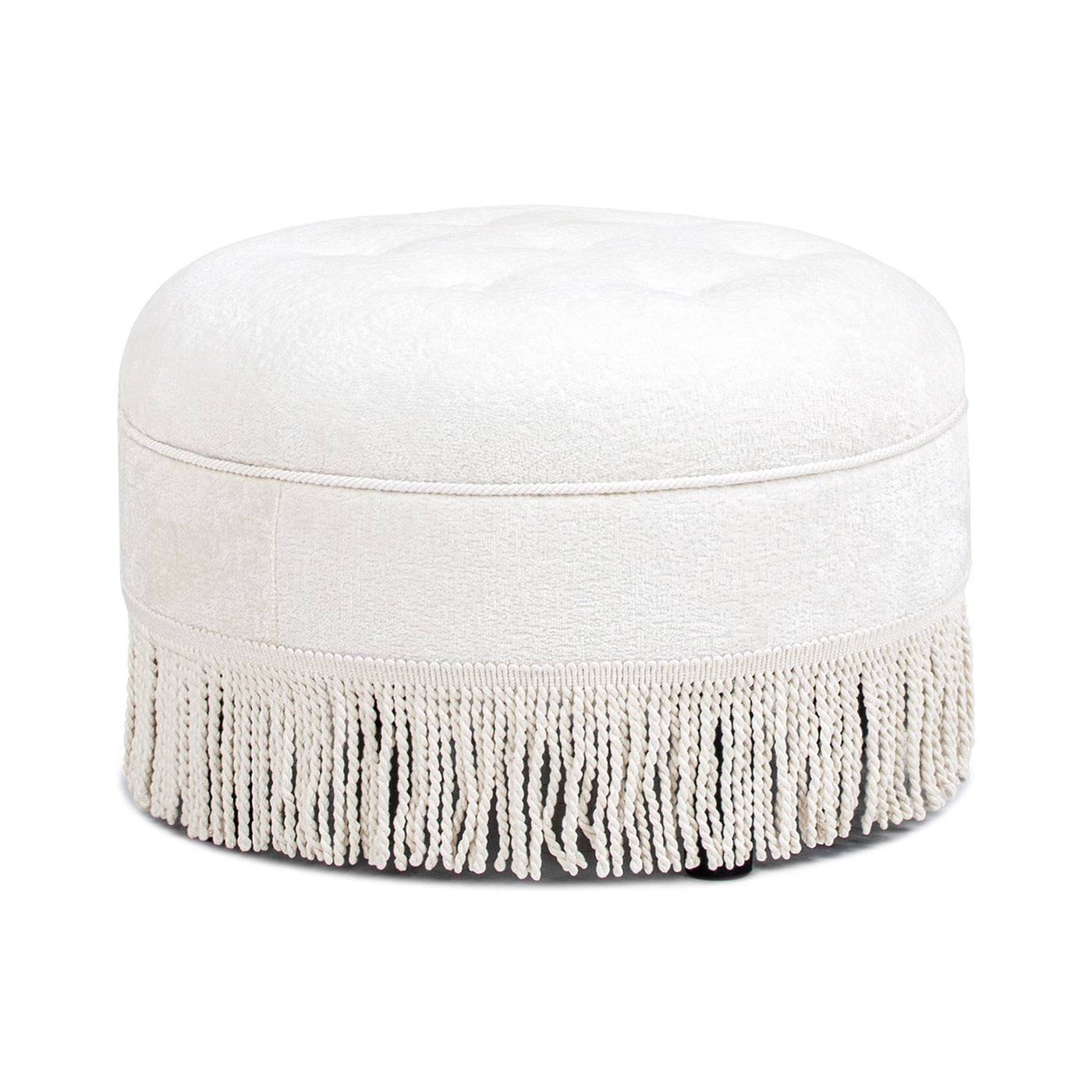 Yolanda 24" Round Upholstered Accent Ottoman, Almond White Chenille