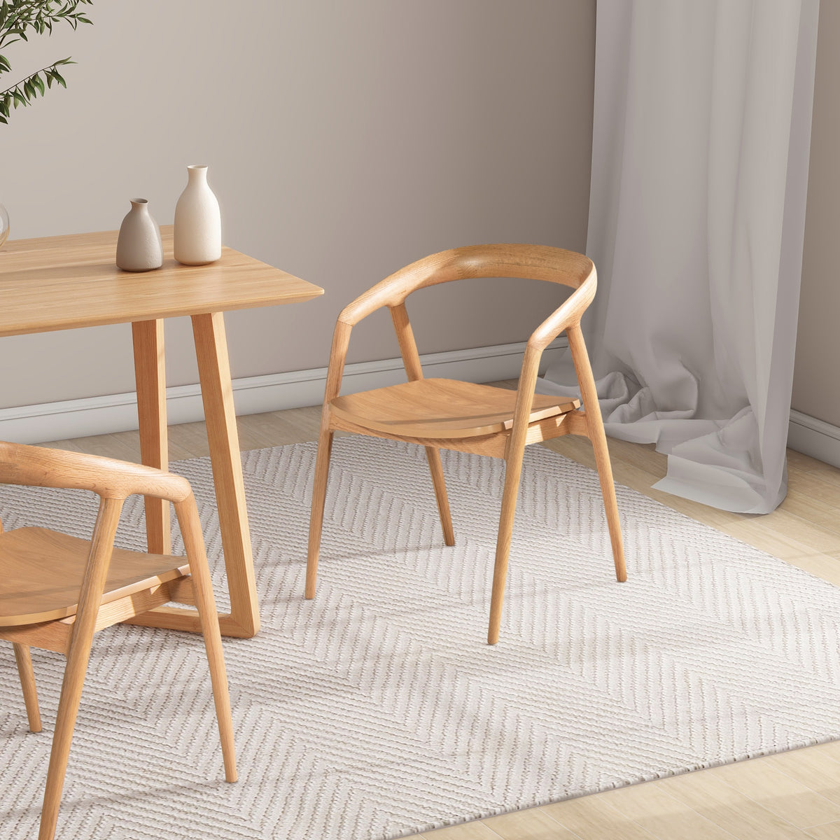 Simeon 21" Scandinavian Sculpted Oak Wood Dining Chair, Warm Natural Brown Oak Wood