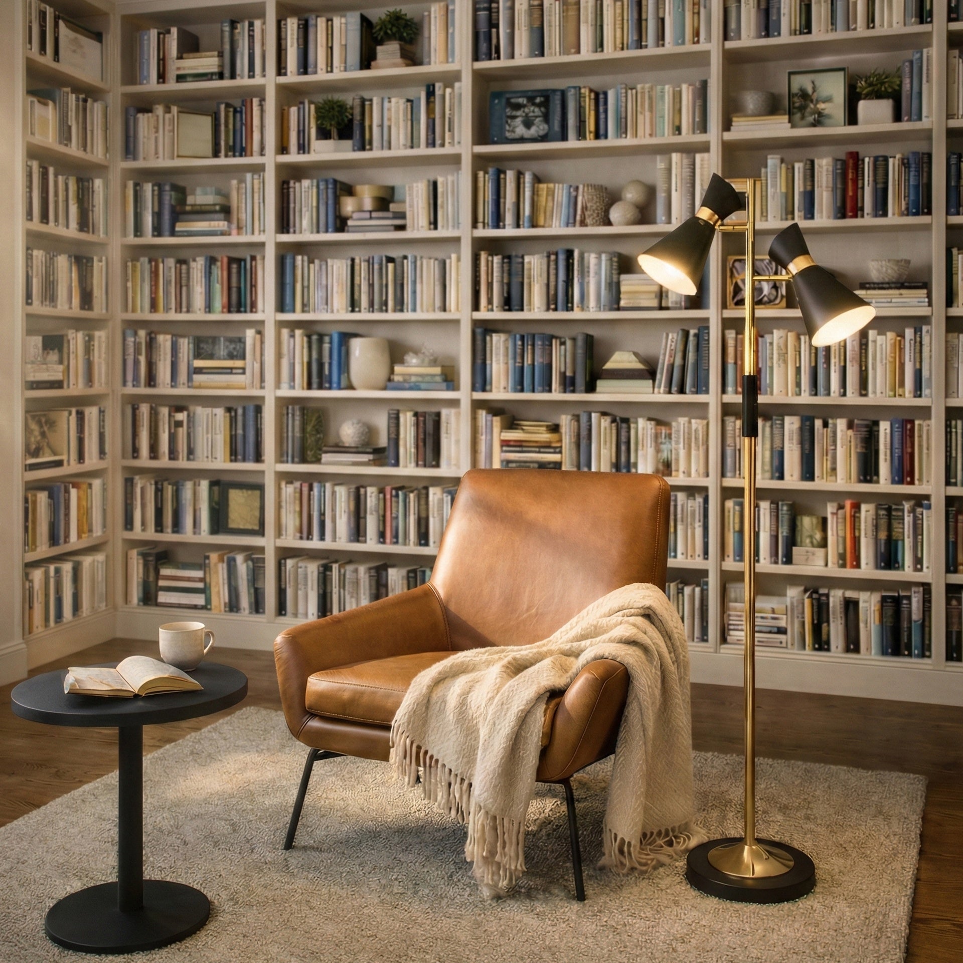 Axis Brassed Gold Floor Lamp with 4-Way Switch Double Spots with Metal Base