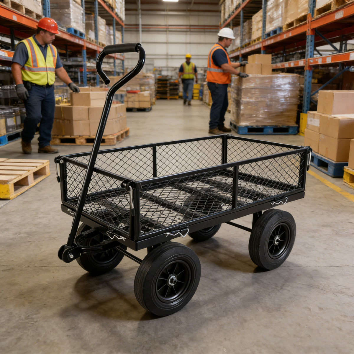 (Black solid wheels wagon cart) Solid wheels Tools cart Wagon Cart Garden cart trucks make it easier to transport firewood