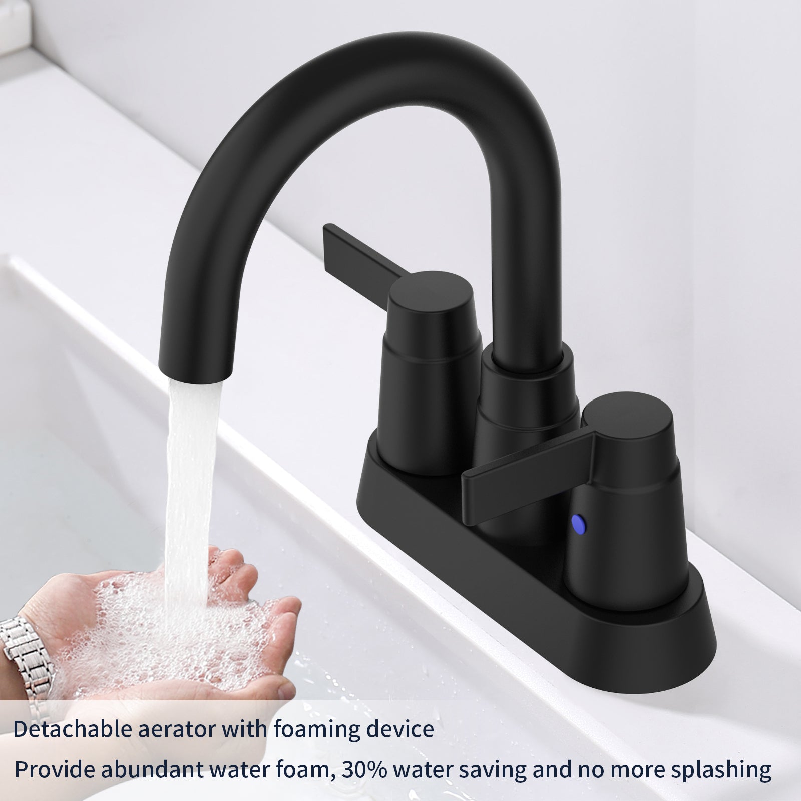 Bathroom Faucet Matte Black 2-Handle Bathroom Sink Faucet 360 Degree High Arc Swivel Spout Centerset 4 Inch Vanity Faucet Bathroom Faucet 3 Holes Lavatory Faucet