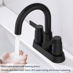 Bathroom Faucet Matte Black 2-Handle Bathroom Sink Faucet 360 Degree High Arc Swivel Spout Centerset 4 Inch Vanity Faucet Bathroom Faucet 3 Holes Lavatory Faucet