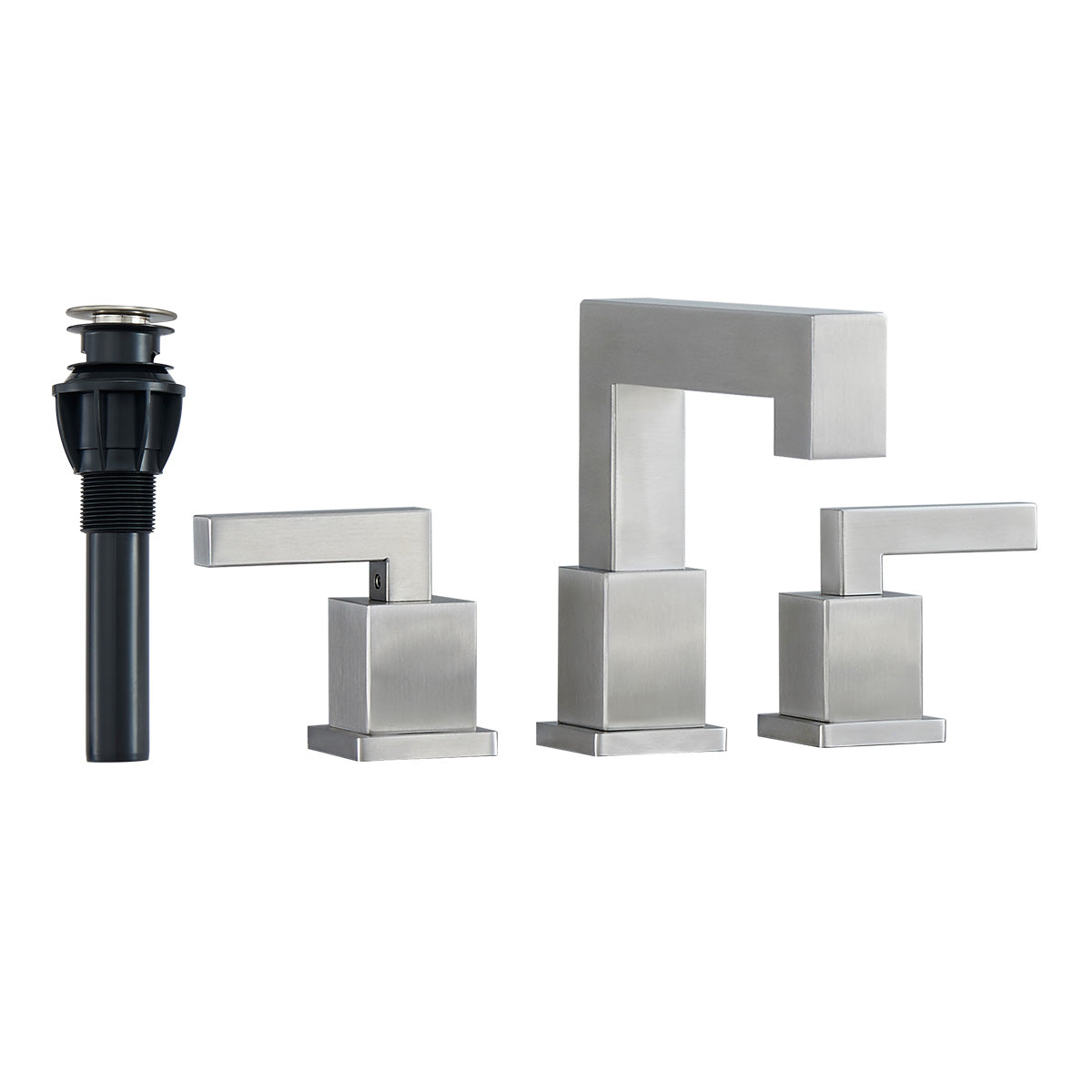 Brushed Nickel Widespread Bathroom Faucet, Waterfall Bathroom Faucets for Sink 3 Hole, 2-Handles Modern Vanity Faucet with Pop Up Drain Assembly and Lead-Free Supply Hose,8-Inch
